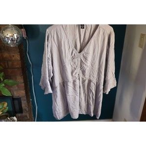 Torrid Light Gray Ruched Long Sleeve BoHo Blouse Size 4